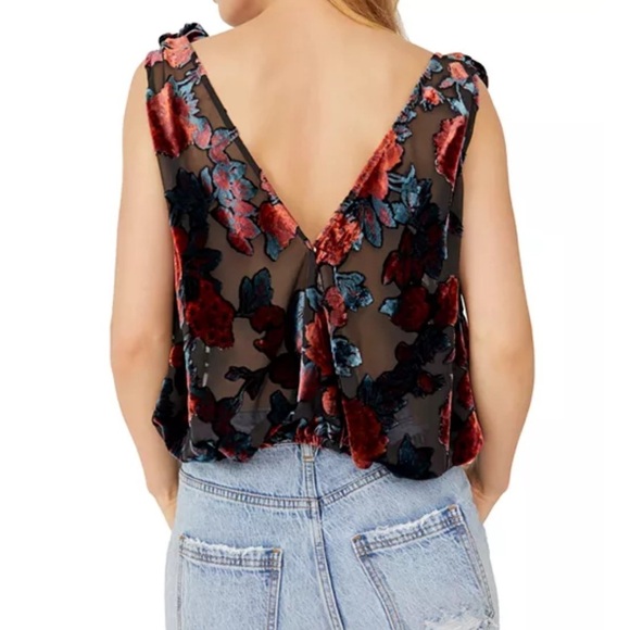 Free People Tied To You Floral Flocked Velvet Tank size Small Semi Sheer - Picture 2 of 8